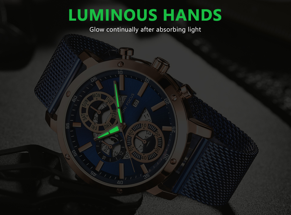 MINIFOCUS Men's Luxury Mesh Strap Business Quartz Watches Top Brand Military Sport Wristwatch Man Relogio Masculino Clock 0190