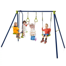 3-in-1 Metal Kid's Swing Set: Swing Seat, Glider, and Climbing Ladder for Backyard
