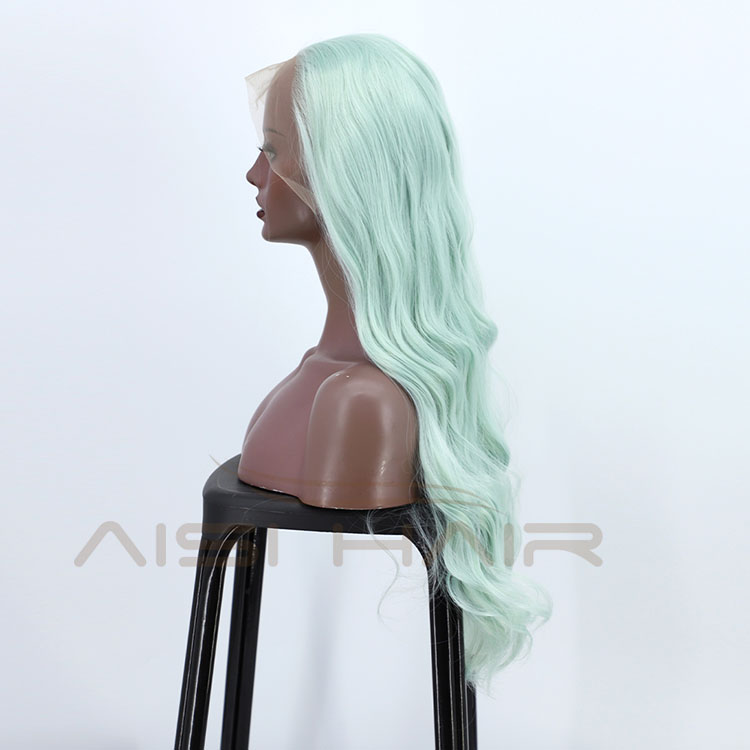Ombre Swiss Lace Synthetic Hair Wholesale Cheap Vendor Cosplay Long Curly Body Wave Green For Black Women Lace Front Wig
