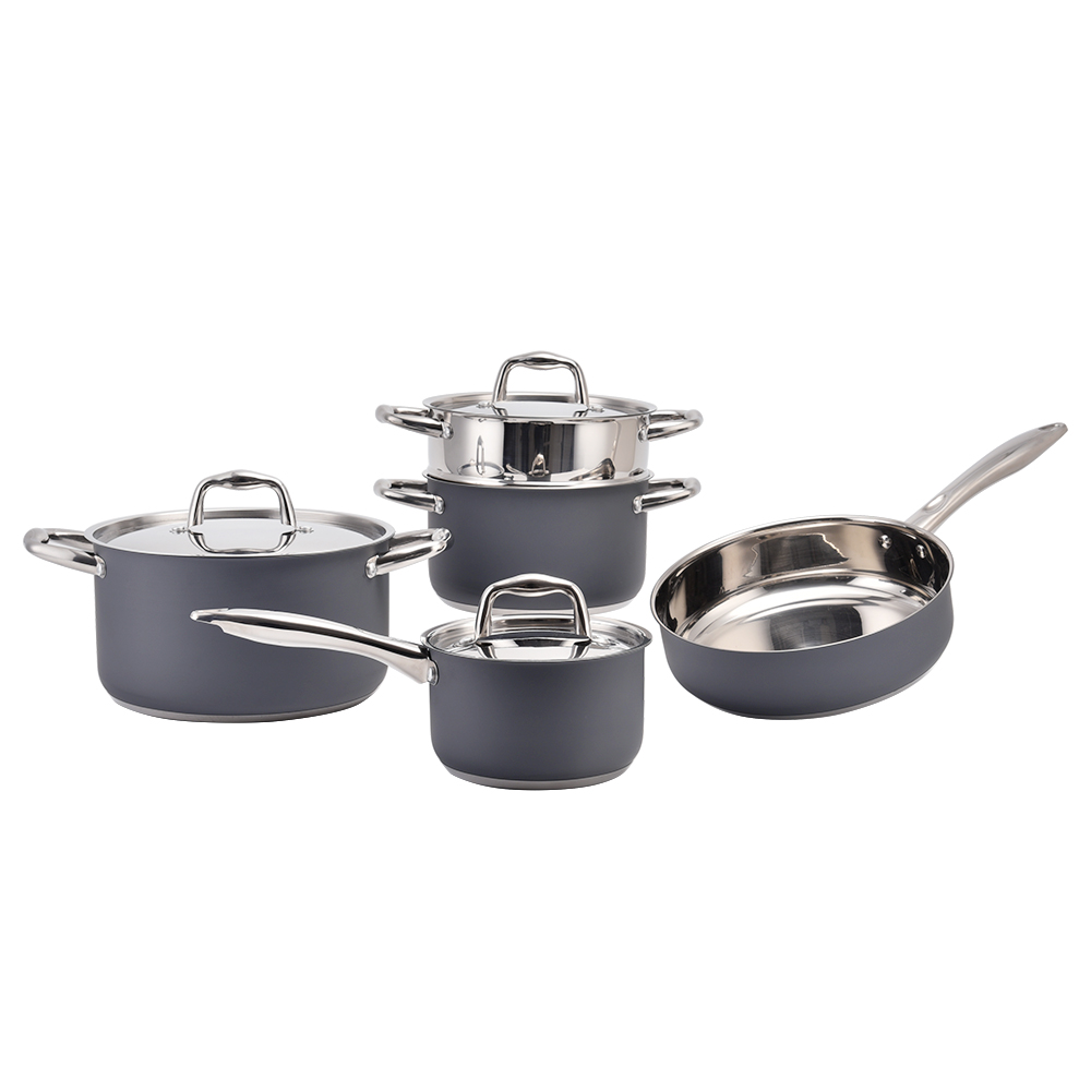 Pots and pans set with stay-cool long handles