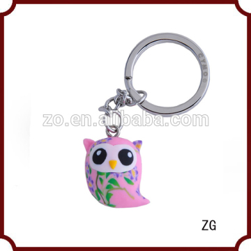 Cute pink owl plastic keychain