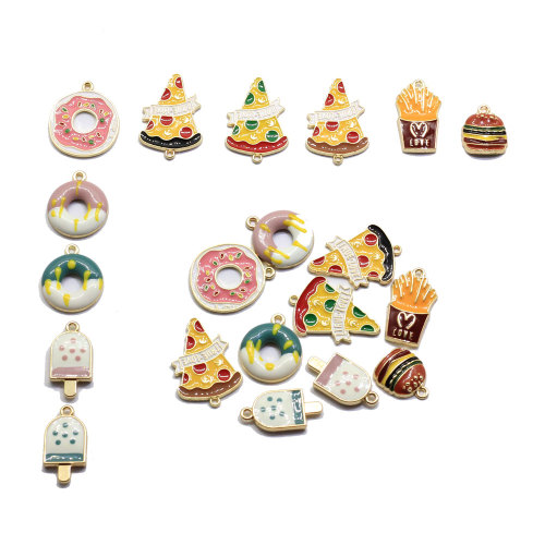 Stop cynkowy pączek Pizza Charm emalia jedzenie Popsicle Decor dla dziewczynek Biżuteria wisiorki kolczyk Ornament akcesoria