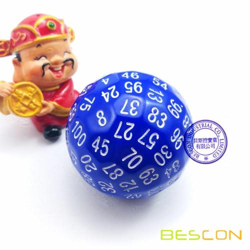 Bescon Polyhedral Dice 100 Sides Dice, D100 mort, 100 Cided Cube, D100 Game Dice, 100-Cided Cube of Blue Color