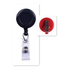 Black Round Badge Reel w/ Swivel Spring Clip & Clear Vinyl Strap