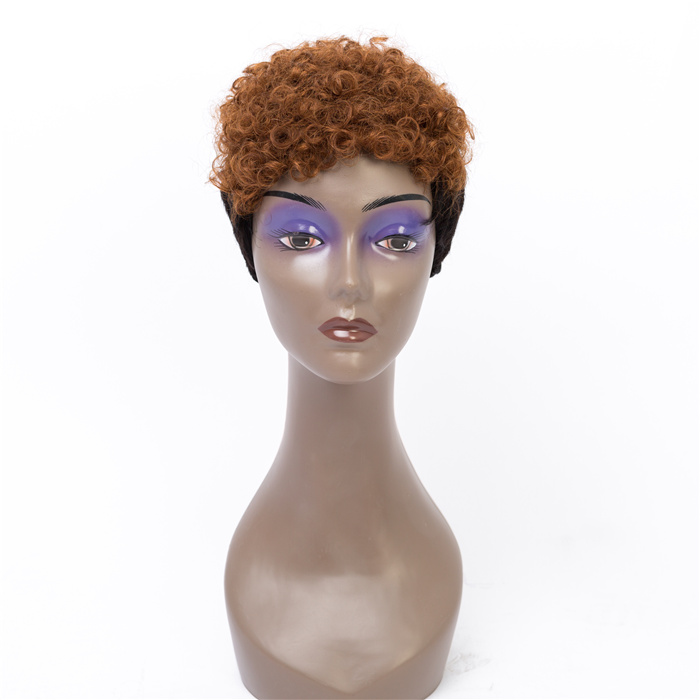 Colored Short Curly Wigs For Black Women Ombre Blonde Brown Jerry None Lace Human Hair Wig