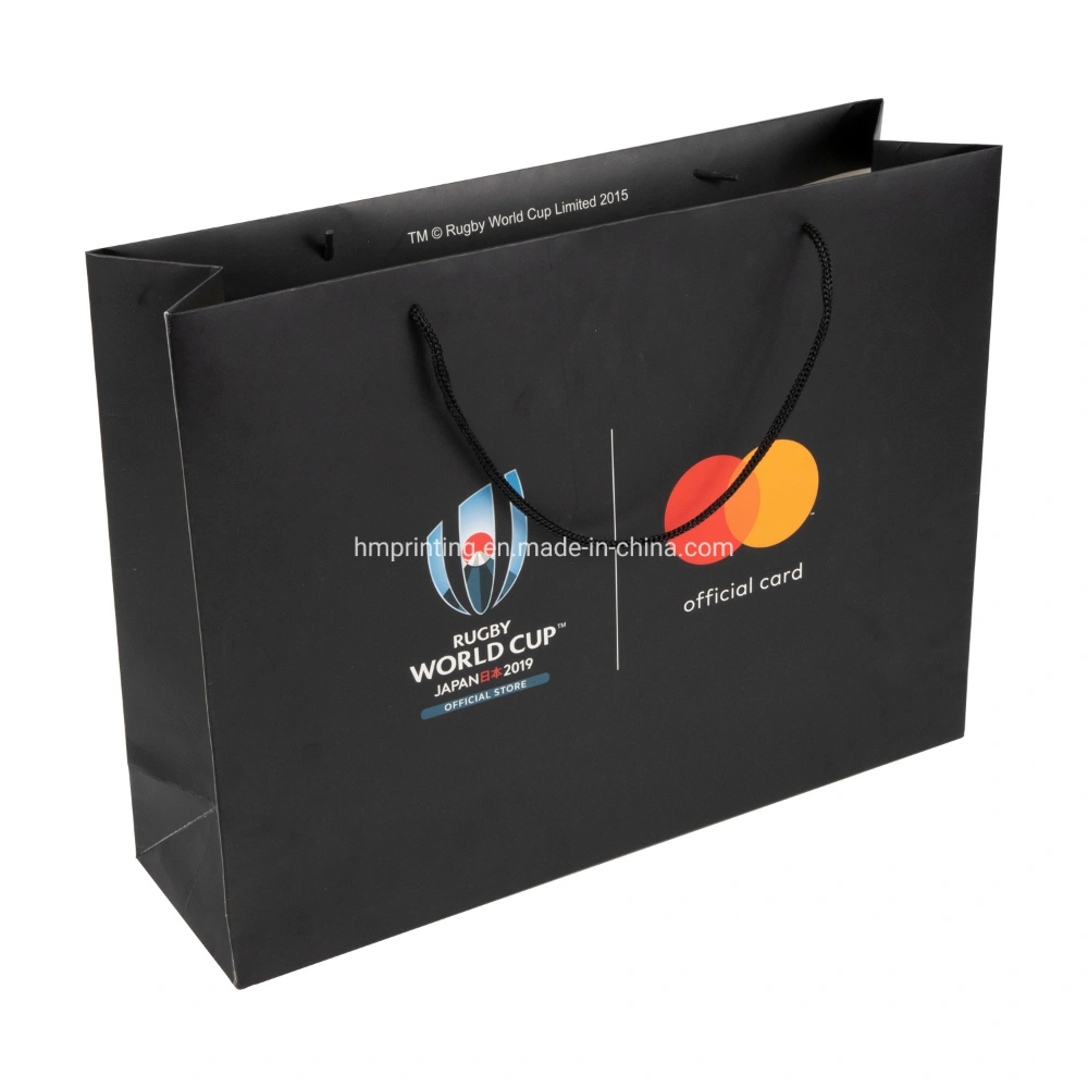 Large Custom Logo Full Color Printing Black Luxury Gift Bag Packaging for Shopping with Rope Handle