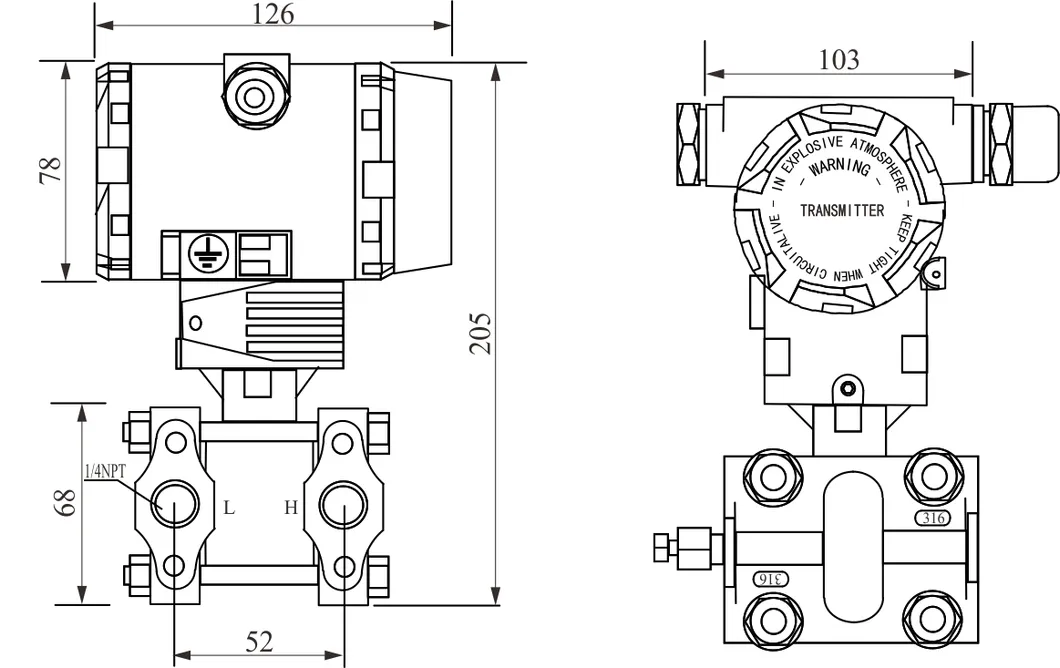 4-20mA Output Liquid Level Transducer na may LCD Display sa Flange