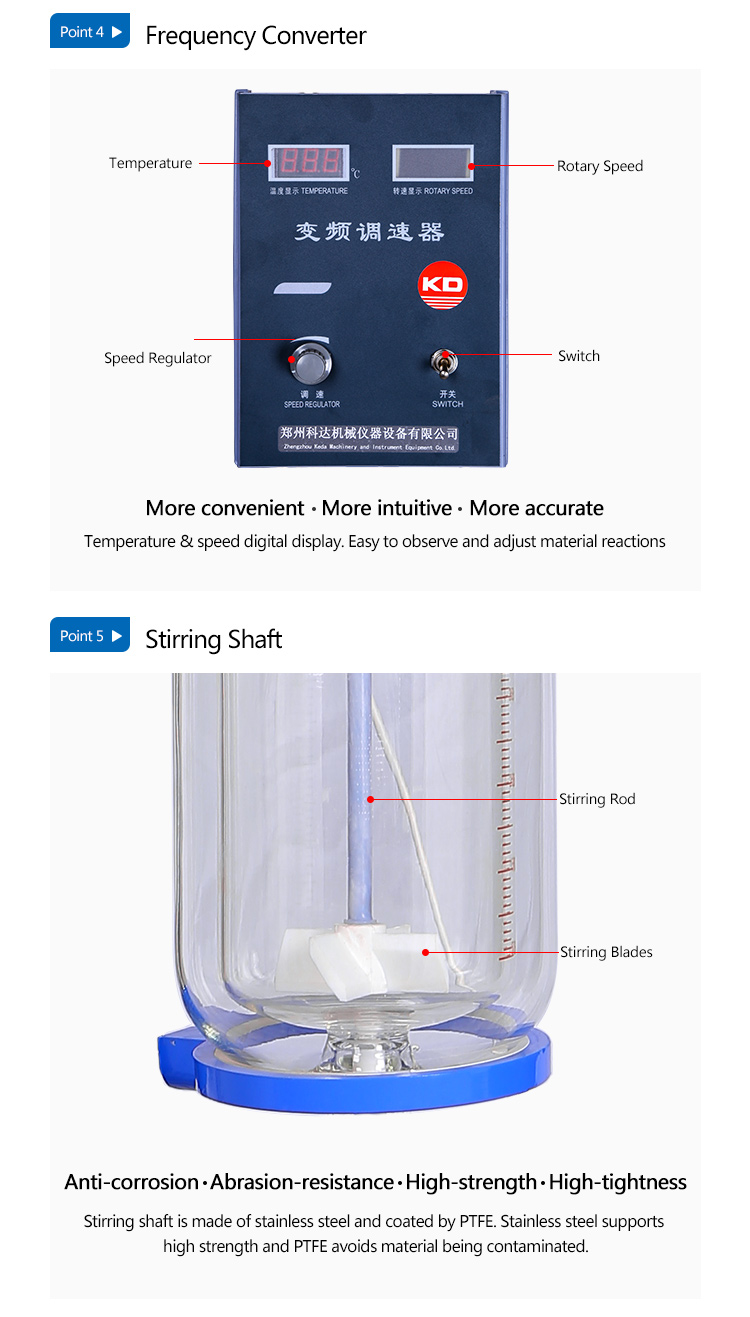 5l 50l 100l vvvf Lab Double Layer Glass Reactor