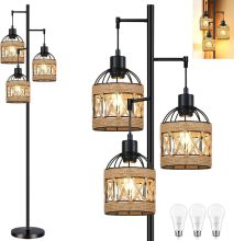 Wire cage with hemp rope shade floor lamp