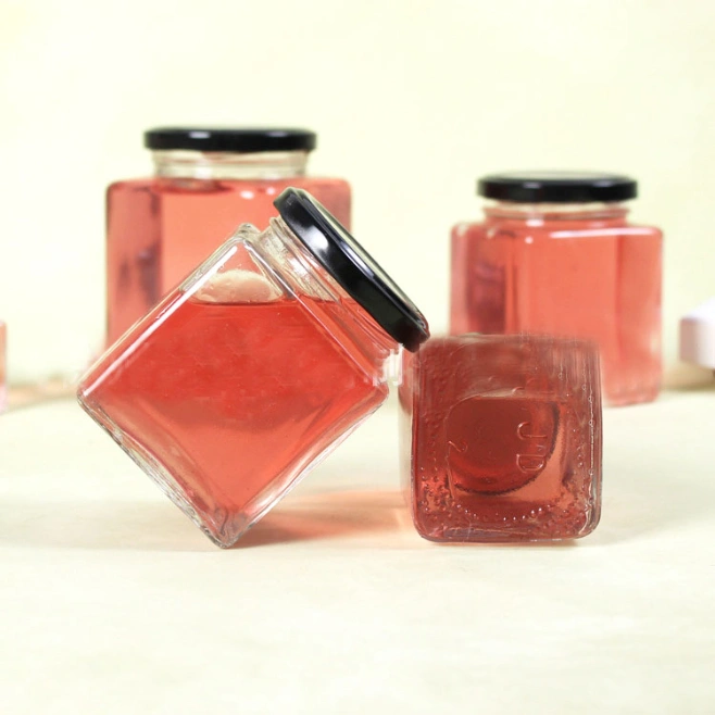 Wholesale Special Shape Hexagonal Glass Bottle with Lid Many Different Kinds