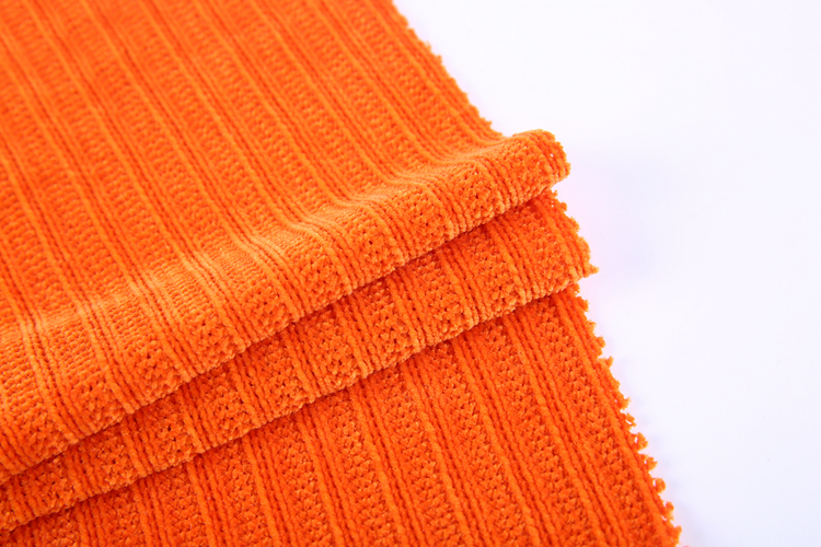 Good quality orange plain chenille rib fabric composition tela barata made in china