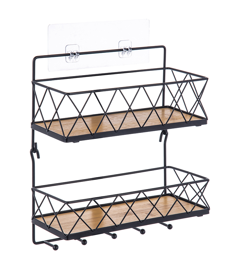 Adhesive 2 tier kitchen metal detachable storage rack