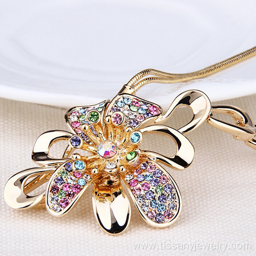 Wholesale alloy crystal flower necklace for women