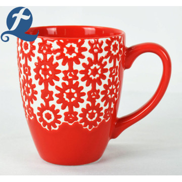 Factory wholesale custom printed enamel ceramic relief mug