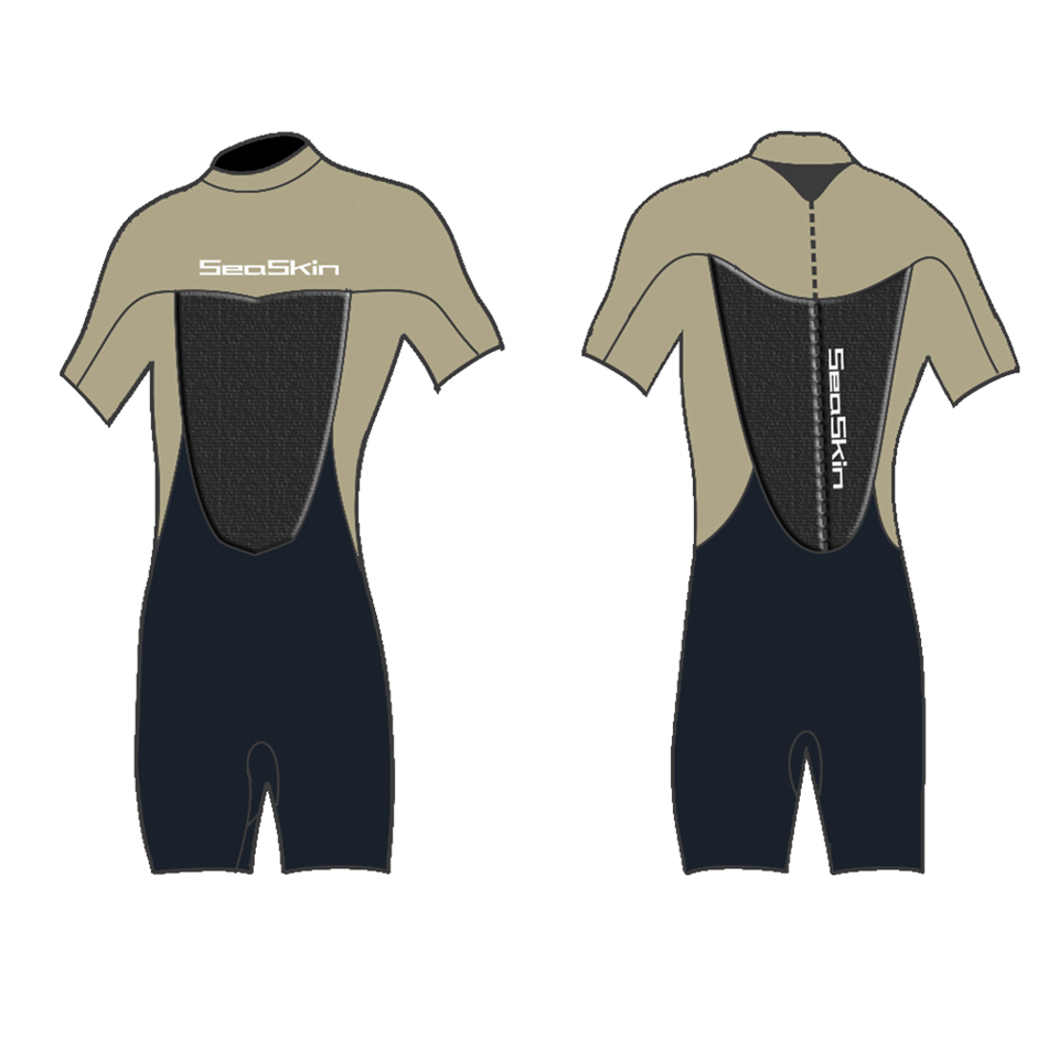 Seaskin Mens 3/2mm Geri Zip Shorty Dalış Wetsuits