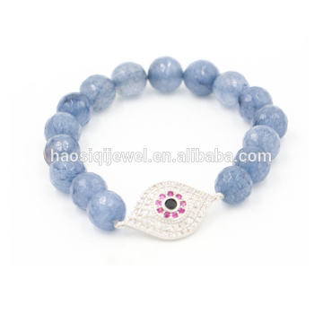 2018 handmade fashion natural blue faceted jade stone bracelet evil eye turkish bracelet