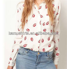 Long sleeve printing chiffon blouse women fashion design blouse