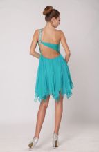 2015 Sweetheart One-shoulder Chiffon Prom Dresses Beading Short Evening Dresses