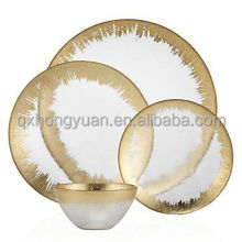 Wholesale Durable Gold Foil Glass Tableware Plate Set