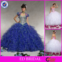 QN15 2014 Designer Ruffled Tulle Jacket Royal Blue Quinceanera Dresses