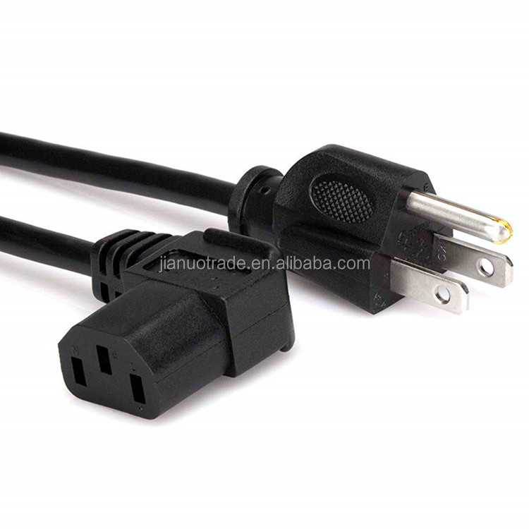 14AWG Right Angle Power Cord Cable w/ 3 Conductor PC Power Connector Socket (C13/5-15P) Black 15 Feet