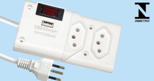 2 Outlets USB Brazil Inmetro Power Strip (W2002)