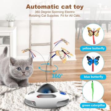 Automatische elektronische roterende vlinder kitten kat speelgoed met roller 2 tracks bal