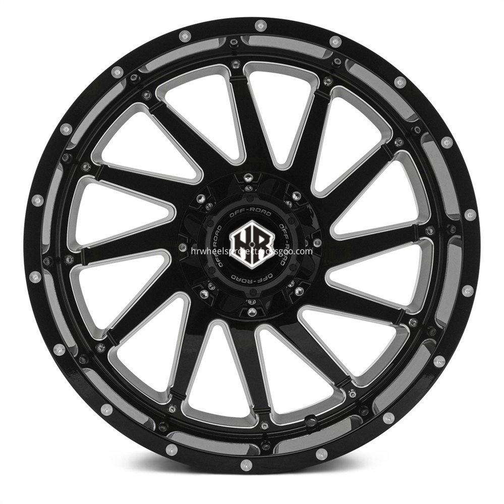 Hrw Off Road Truck Wheels Hr0176 Gloss Black Milled Accents Dots Front