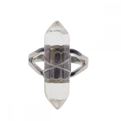New Fashion Natural Stone Hexagonal Prism Beads Wrapped Silver Wire Chakra Charms Crystal Rings