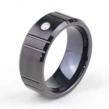 Black Tungsten Carbide Engagement Ring With Diamond