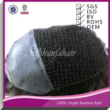 Men toupee, mesh human hair toupee,human hair men's fish net toupee