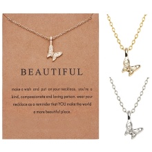 Gold and Silver Plated Butterfly Pendant Necklace: A Fashionable Make-A-Wish Card Jewelry for Women