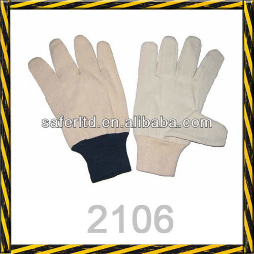 2106 drill cotton gloves, cotton gloves with blue knitted wrist