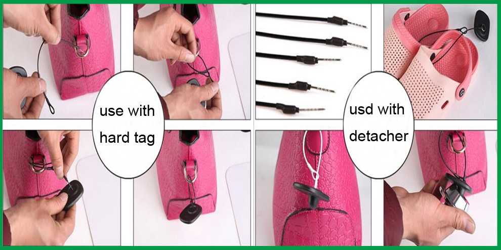 Eas system single/double hook lanyard stainless steel wire loop eas steel wire lanyards for tags