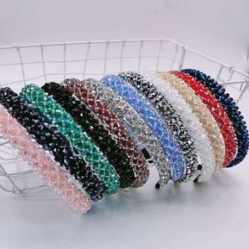 Bling Bling Thin Wedding Headbands Blue Full Rhinestone Luxury Women Headbands Crystal Hairbands