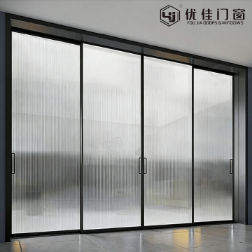 Four-Panel Reeded Glass Sliding Door