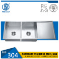 Drainboard Kitchen Sink Deep Double Bowl