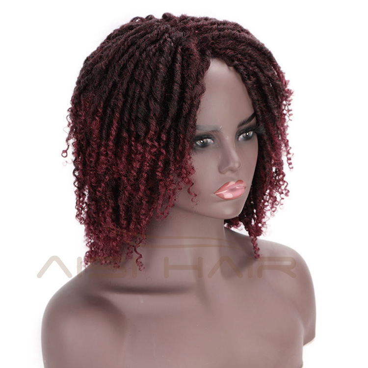 Aisi Hair Ombre Black Bug 14 Inch Wig Crochet Braids Wigs Soft Dreadlocks Hair High Temperature Fiber Short Wigs