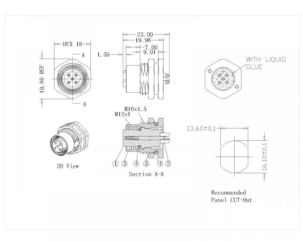 Female Lock Front M16 D-Code Solder Type