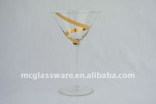 handmade clear martini glass with gold swirl