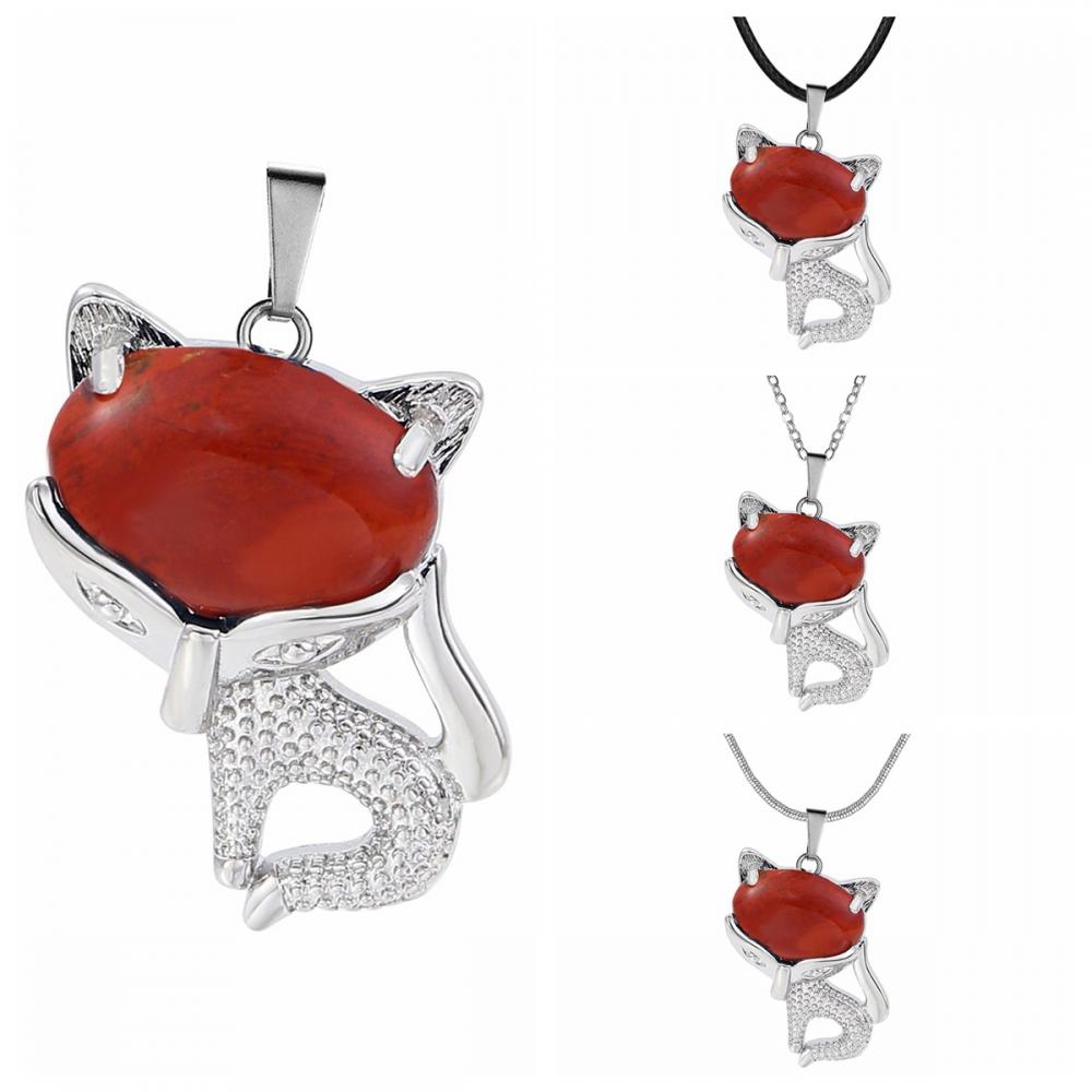 Rouge Jasper Luck Fox Collier pour femmes hommes guérison énergie cristal amulet animal pendant bijoux de pierres précieuses