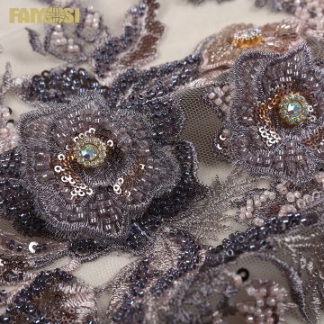 Luxury French Beaded Crystal Rhinestone Sequin Embroidered Lace Fabric for Party Dresses