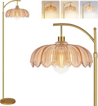 Green glass lampshade adjustable height floor lamp