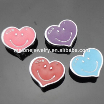 DIY fashion alloy enamel double heart 8mm slide charms bulk charms