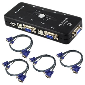 1set 4 KVM Switch Cables+ Hub 4 Port USB 2.0 KVM VGA/SVGA Switch Box Adapter Connects Printer keyboard Mouse 4 Computers