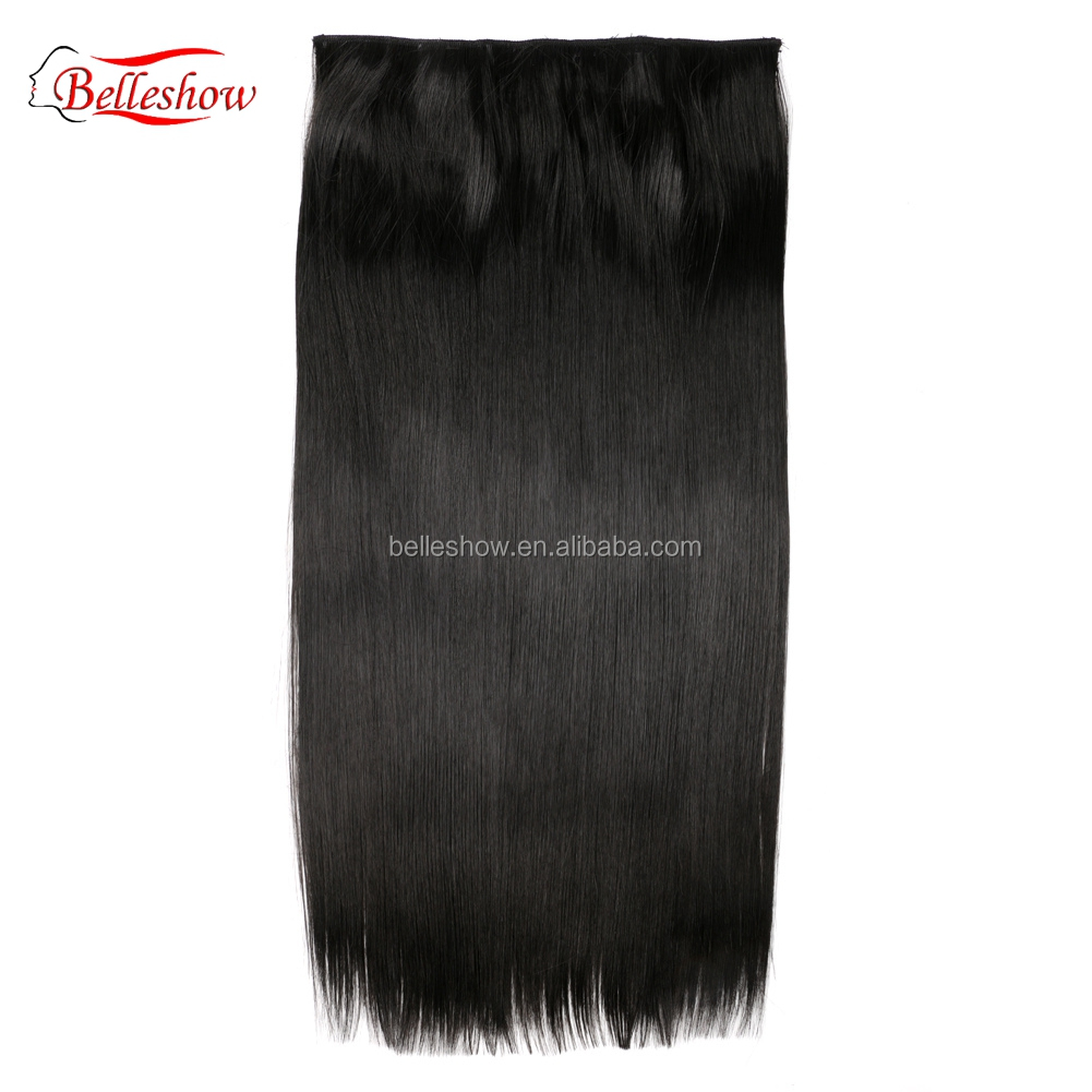 Hot sell Cheap One piece 5 Clips Extensions Synthetic Hair Weft cheap synthetic straight  clip in hair extension