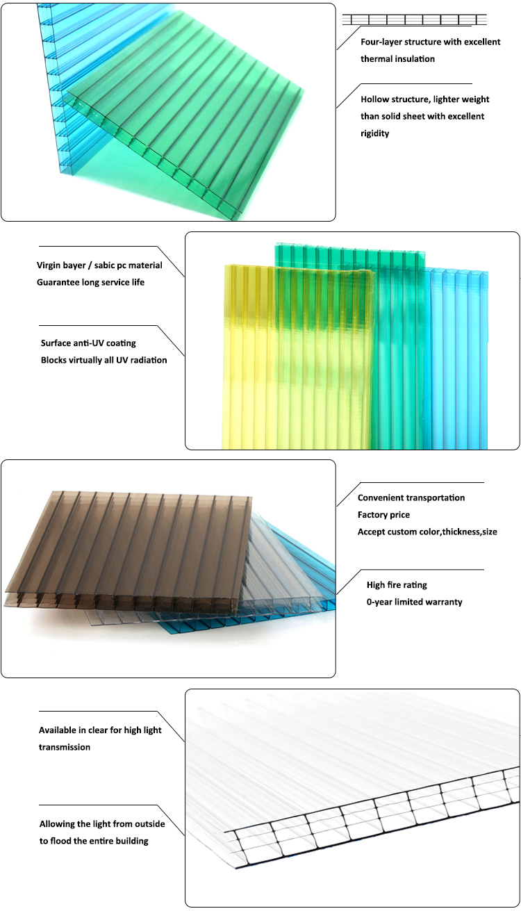 Colored Multiwall PC Polycarbonate Sun Sheet Resin Hollow Panel Sun Sheet With UV Layer