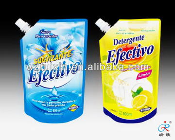 Special designer liquid detergent packaging bag with spout