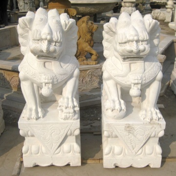 Wholesale small size Chinese stone white marble foo dogs statues