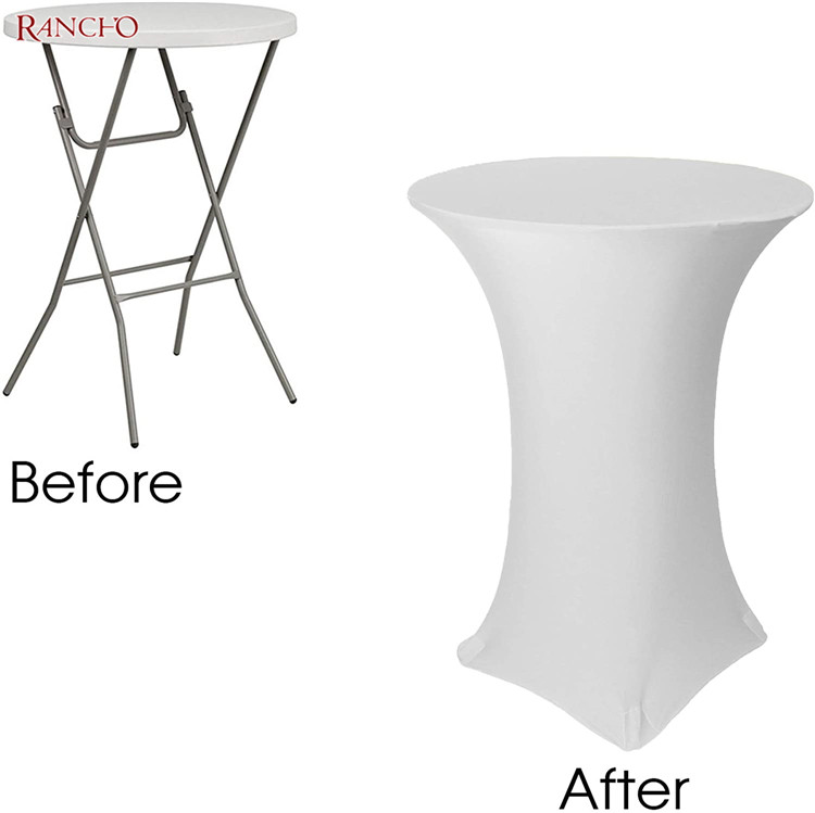 Penutup meja regangan tinggi penutup warna putih saiz bar yang disesuaikan dengan penutup meja ulang tahun perkahwinan